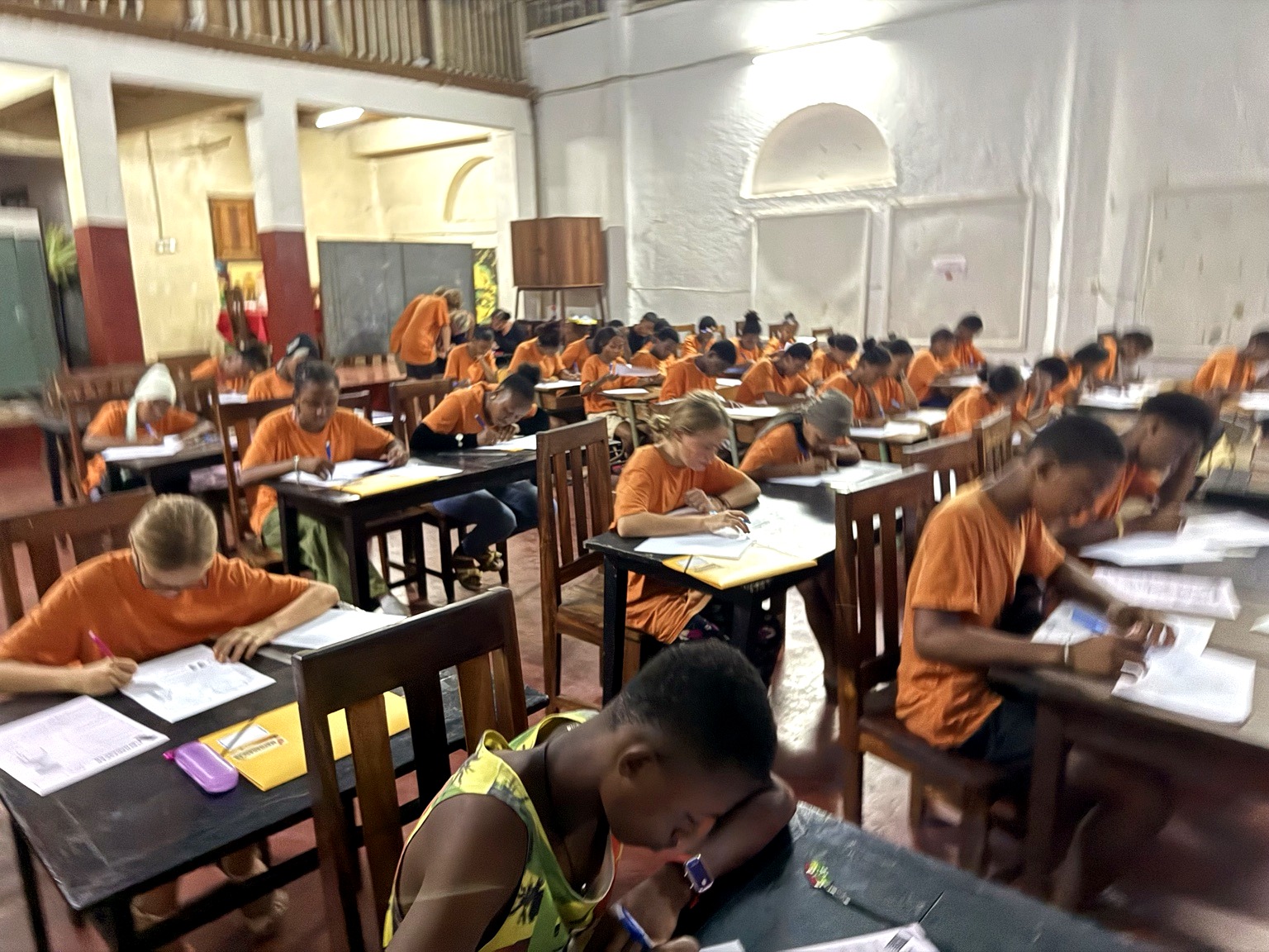 Students solving problems in class